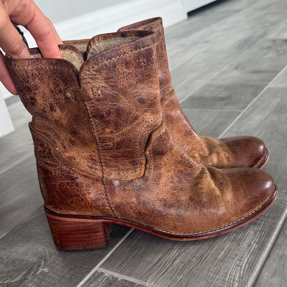 Vintage Distressed Leather Ankle Booties